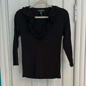 Lauren Ralph Lauren Black Ruffled 3/4 Sleeve Blouse